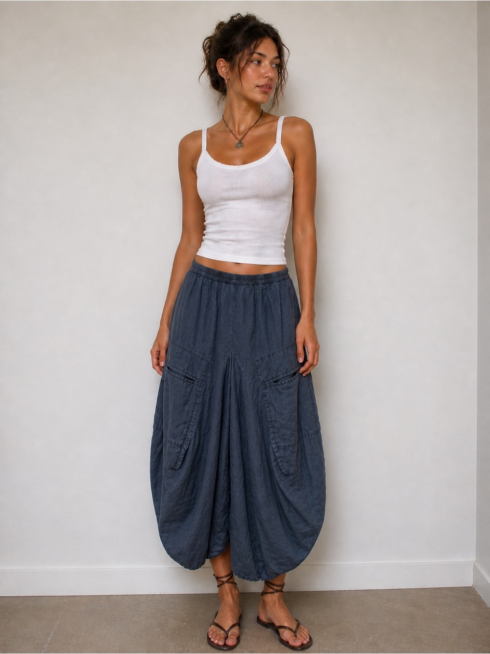 Catwalk Studio 100% Ramie Boho Fairy Cargo Skirt Gray Large